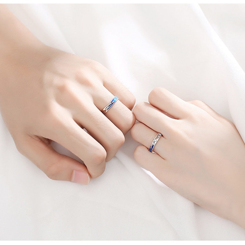 SIY  2Pcs Dainty Sea Blue Meteoric Star Lover Couple Rings Matching Set Promise Wedding Moon Star Ring Bands for Him and Her