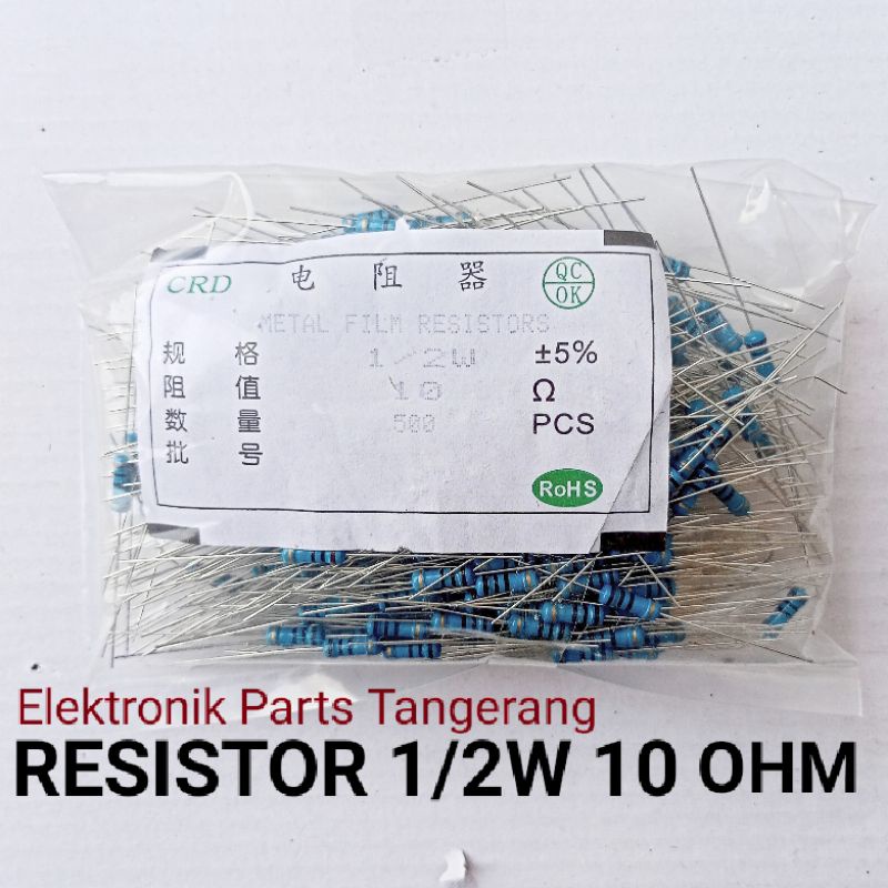 (10 buah) RESISTOR 1/2 WATT 10 OHM RESISTOR 1/2W 10 OHM RESISTOR 1/2 W 10 OHM RESISTOR 10 OHM 1/2
