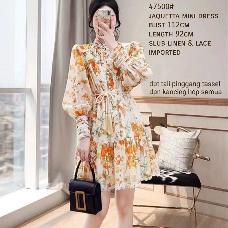 MDLV ~ 47500# Jaquetta Mini Dress Yellow Flower Dress Premium Korea Fashion import