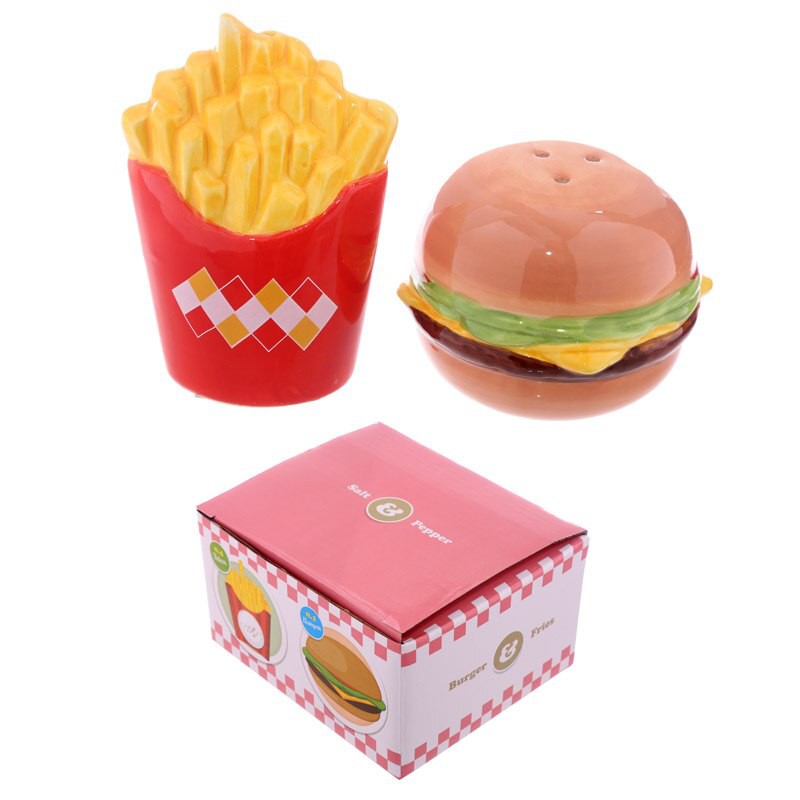 2PCS/Set Fast Food Hamburger Salt and Pepper Pots Picnic Burger & Chips Salt & Pepper Shakers Fun