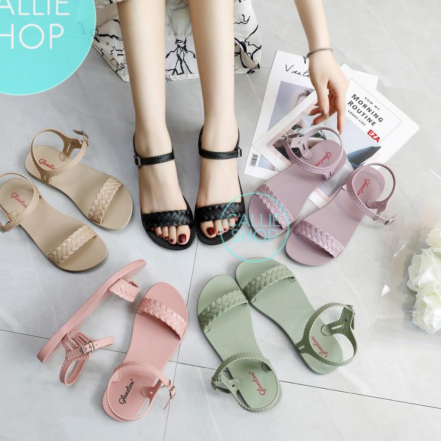 『 Promo Ramadhan  』 Sandal Selop Wanita Tali Depan Motif Kepang Jelly Glanzton L1879-15 TLKPG :)