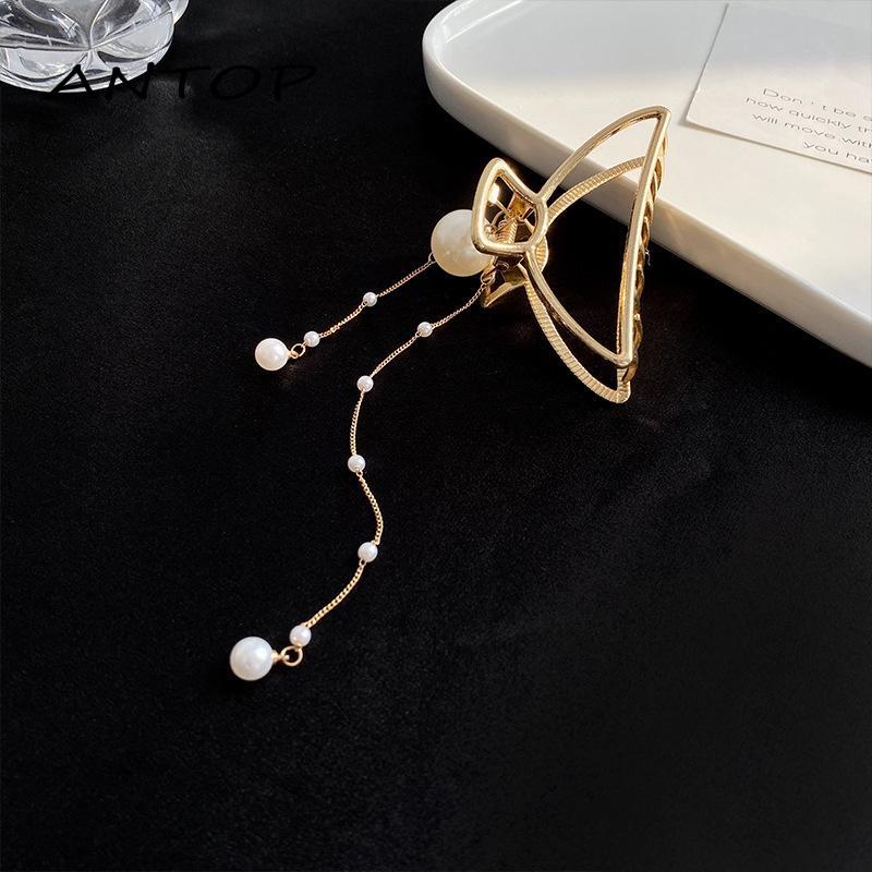 Jepit Rambut Bentuk Pita Bahan Metal Aksen Mutiara Untuk Hiasan Kepala