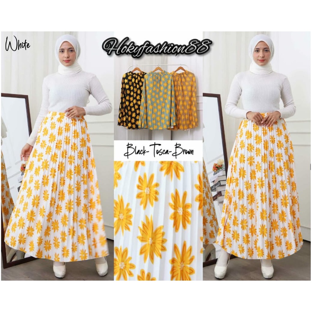 ROK PLISKET MOTIF BUNGA MELAPODIUM BAHAN HYGET PREMIUM
