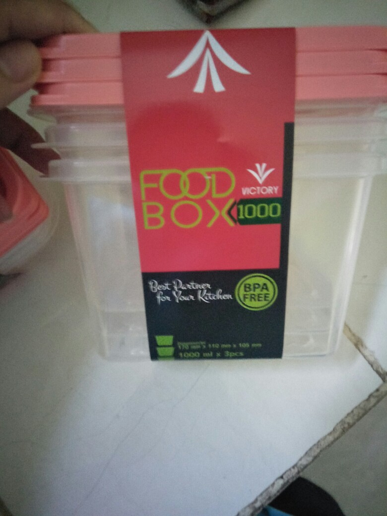 Kotak Penyimpanan Makanan - Kotak Makan Victory Food Box Clear 1000ml (1 Set Isi 3)