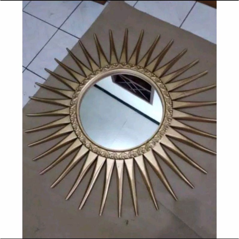 Figura kaca model matahari kayu jati berkualitas terbaru