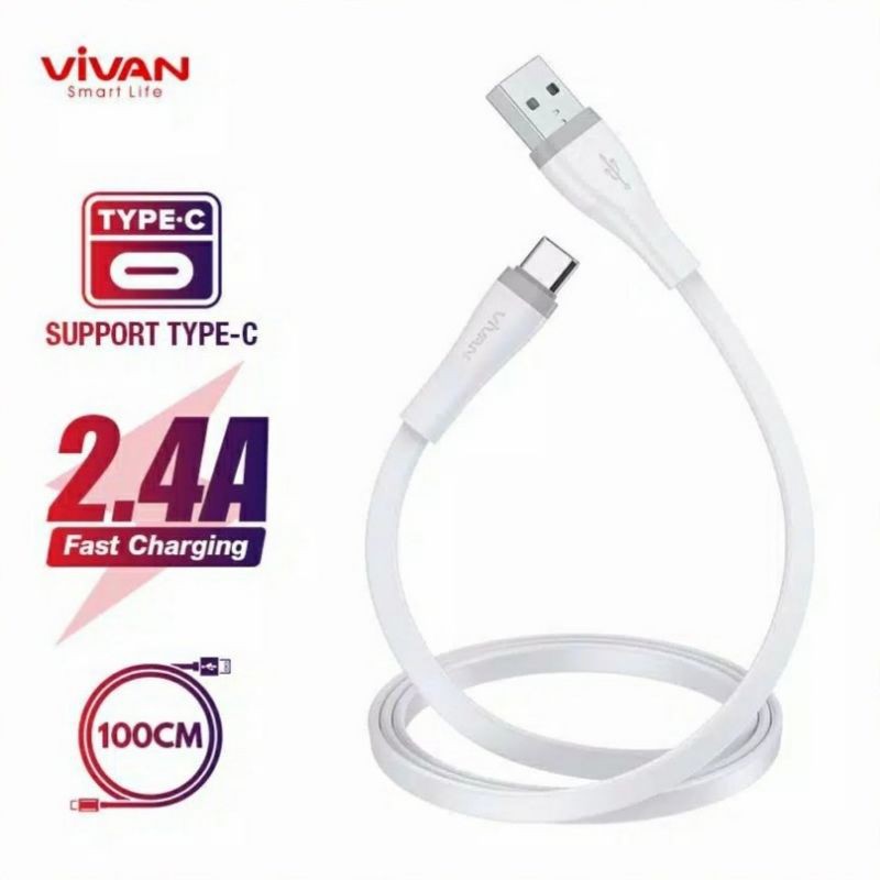 KABEL DATA TYPE C FAST CHARGING 2.4A 100CM VIVAN SC100S GARANSI 1 TAHUN