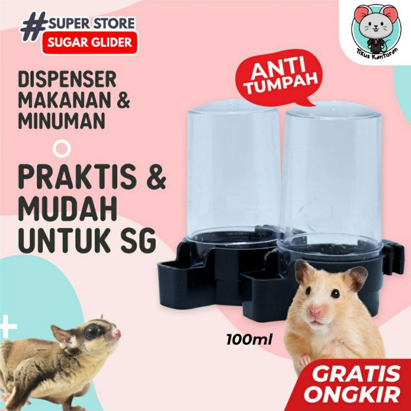 Tempat Makan / Tempat Minum Dispenser untuk Hamster / Burung / Marmut / Sugar Glider