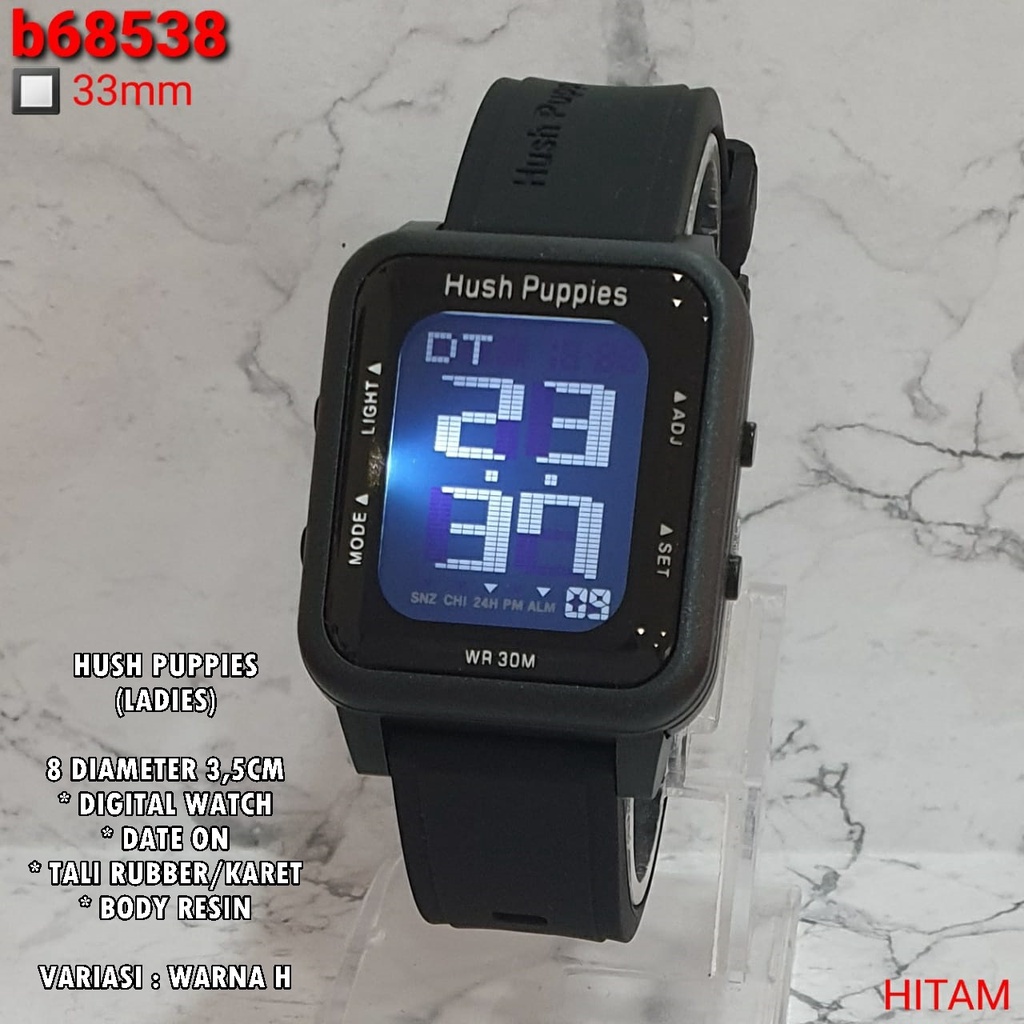 (BISA COD) JAM TANGAN WANITA HUSH PUPPIES TALI RUBBER BODY SEGI TANGGAL AKTIF