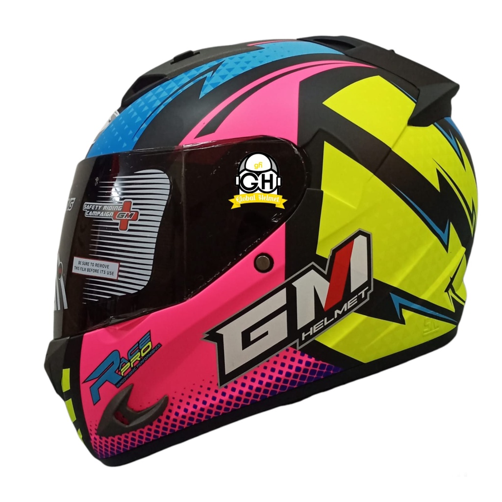 HELM FULLFACE GM RACE PRO CORAK FLASH BLACK PINK DOFF SINGLE VISOR