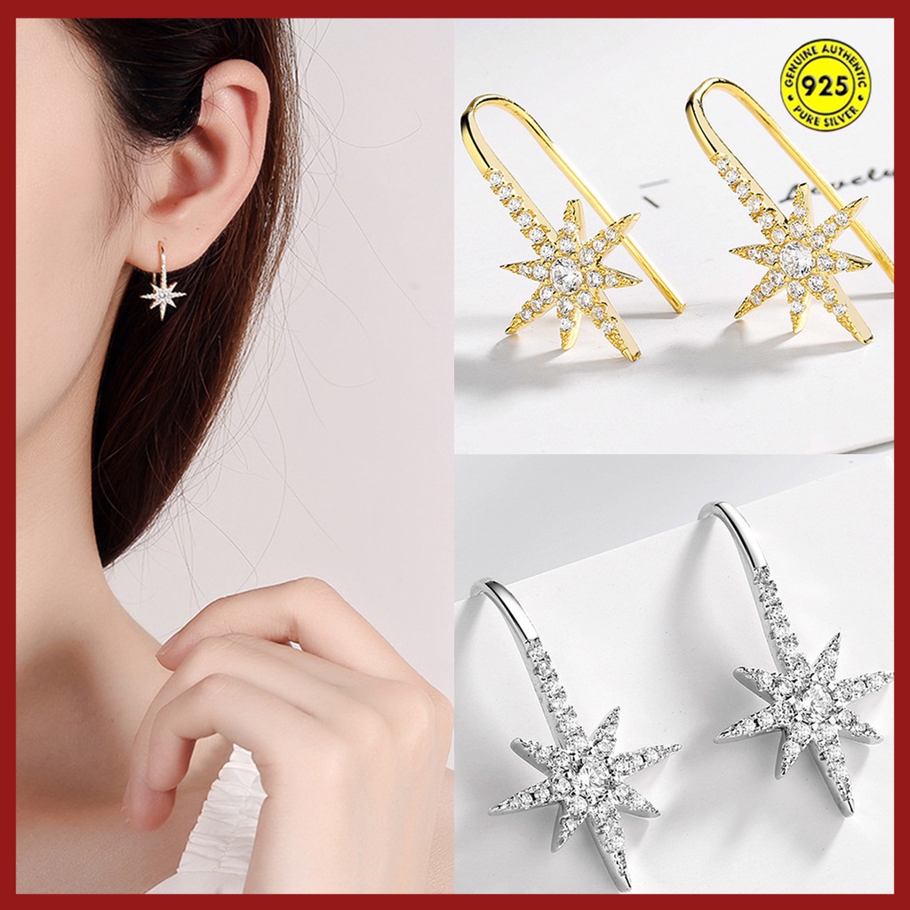 Anting S925 Silver Delapan Titik Bintang Gaya Korea Untuk Wanita