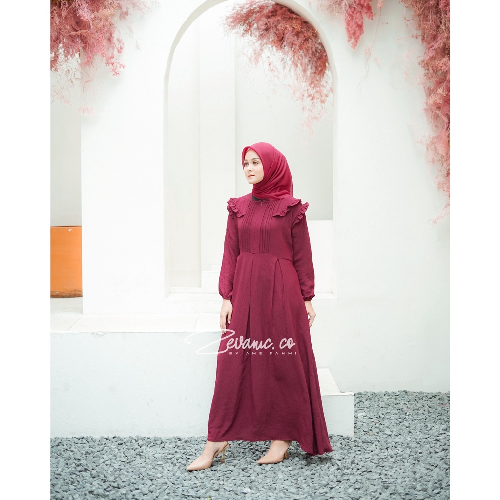 Tavisha Maxi Dress Material Crinkle Dengan Aksen Lipit Di Bagian Dada / Ruffle | Zevanic.co-2