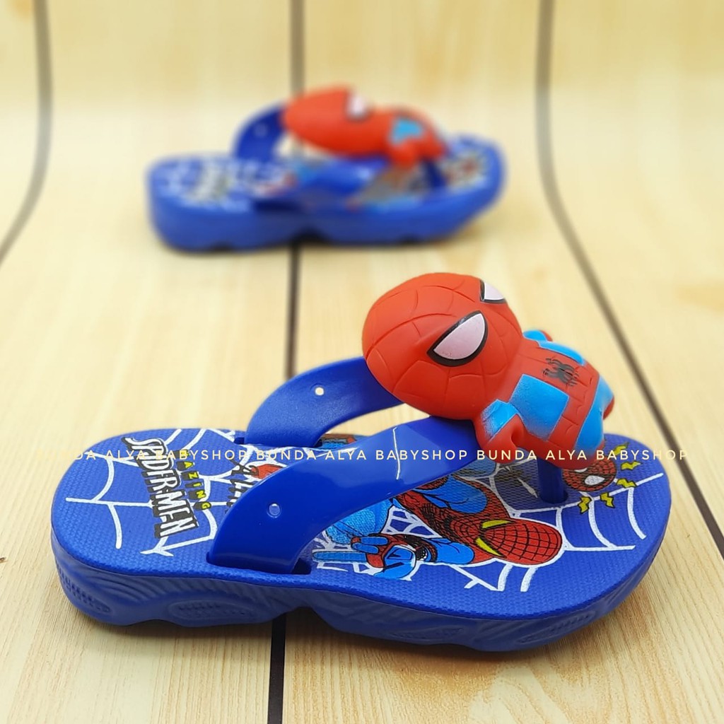 Sandal Anak Laki Jepit IMPORT Usia 1 2 3 Tahun Size 24 - 29 BIRU TUA - Sendal Anak Cowok Superhero Karet Anti Liicn