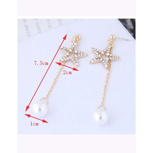 LRC Anting Tusuk Fashion Gold Color Star Shape Decorated Tassel Earrings