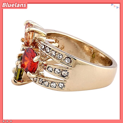 Bluelans Cincin Kristal Cubic Zirconia 9K Gold Plated Untuk Wanita