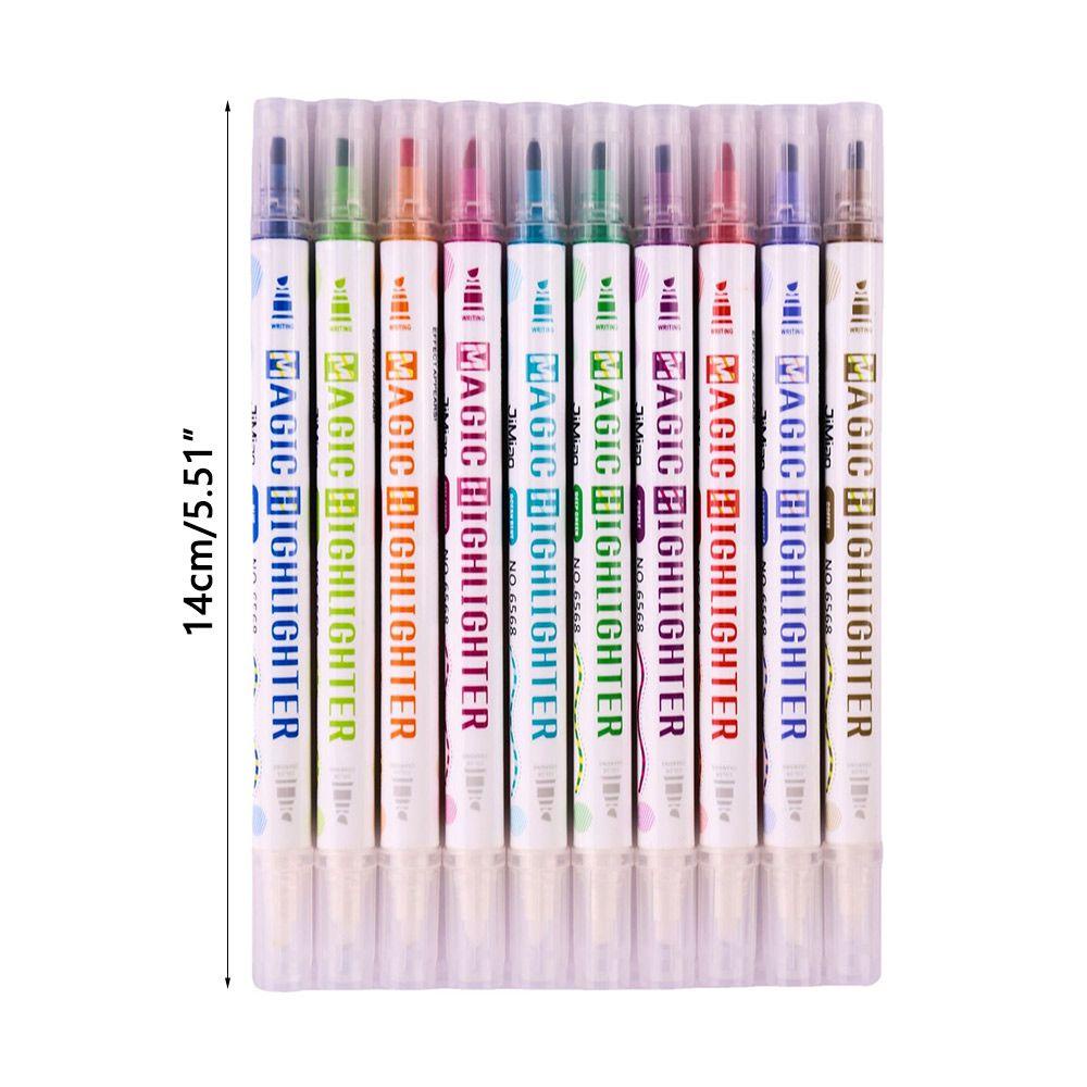 Nanas 10PCS /Set Penanda Neon Kantor Perlengkapan Sekolah Alat Gambar Kepala Ganda Ajaib