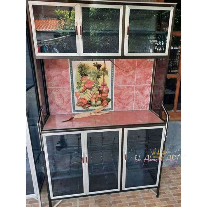 Rak Serbaguna / Lemari Rak Piring Pintu Kaca 6 Bahan Alumunium