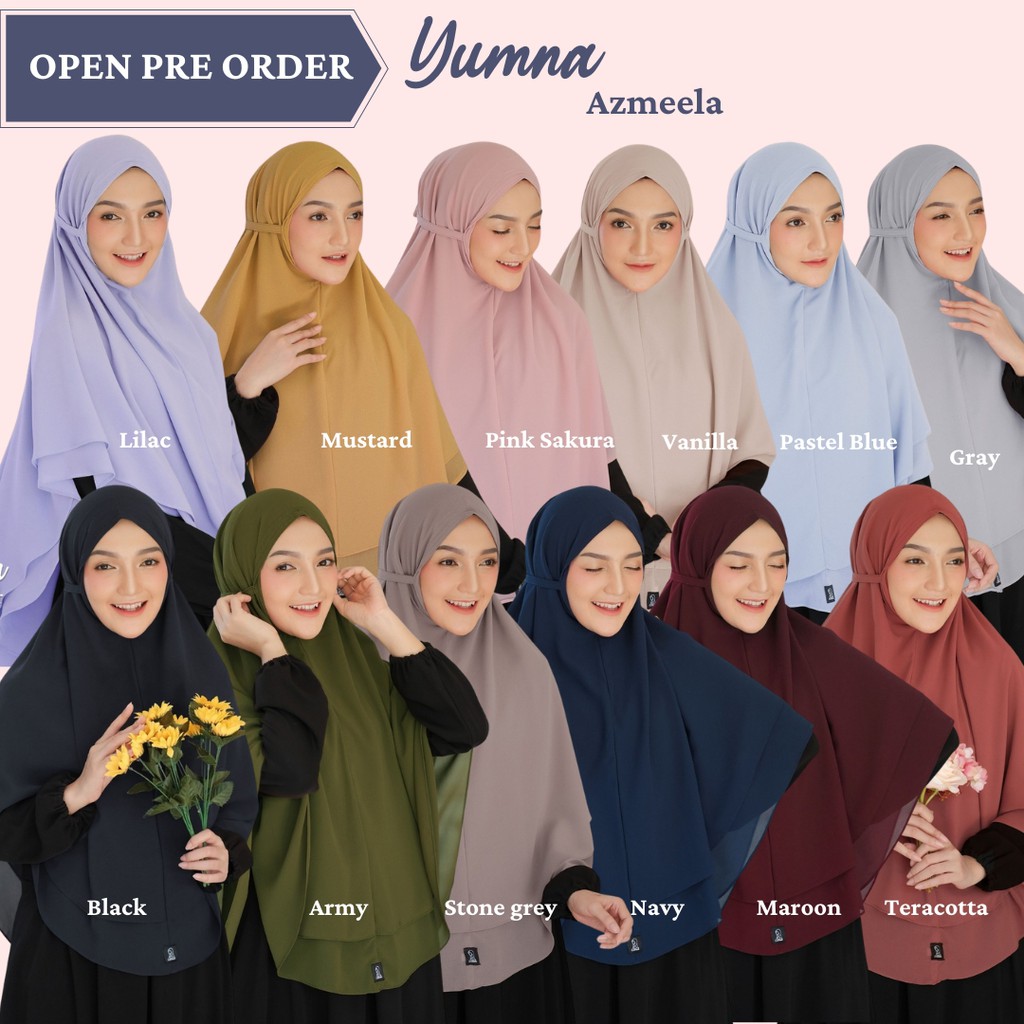 Jilbab Instan Syari Khimar Tali Non Pet Dua Layer Bahan Ceruty Babydoll Yumna Khimar Original Brand 