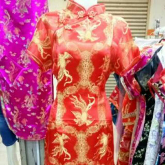 Cheongsam Long Dress Bahan Semi Sutera