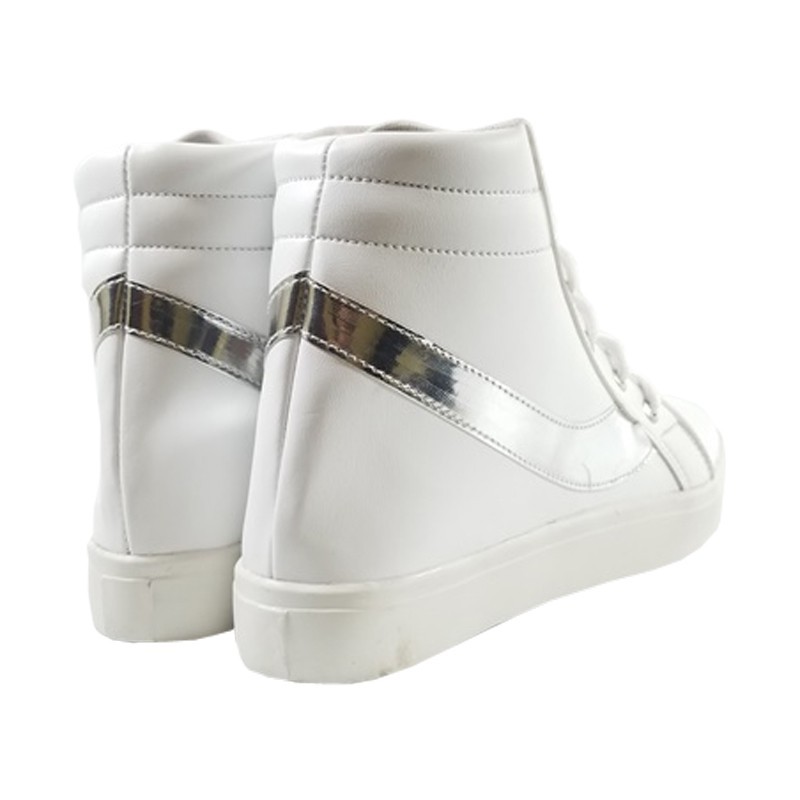 Dnr MEGUMI Sepatu Cewek Korea Sekolah Kuliah Sneaker Wedges Putih Slash Silver BD07