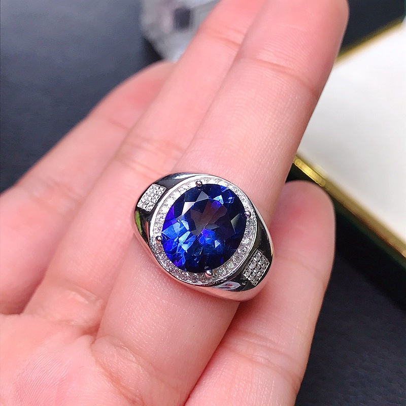 Cincin Sapphire Zircon Oval Warna Silver Untuk Pria