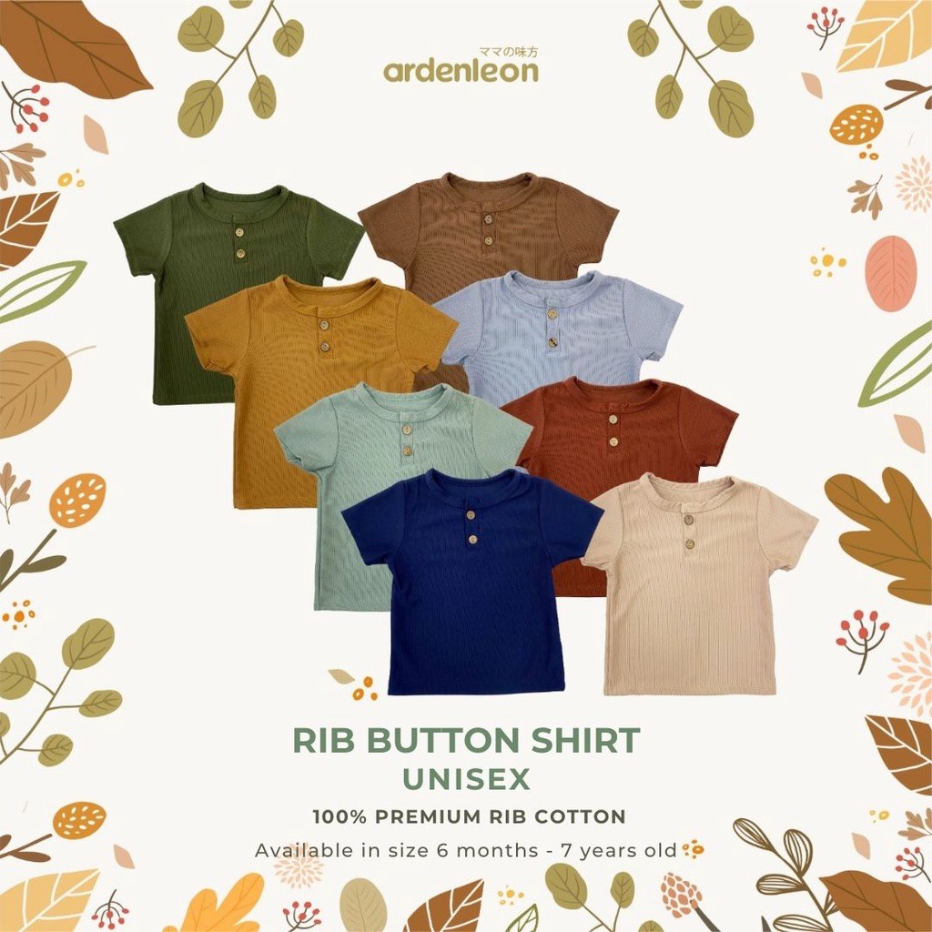 ARDENLEON (4-7thn) Unisex Rib Button Shirt Atasan Anak Tshirt anak Pakaian Anak ARDEN LEON CBKS-1
