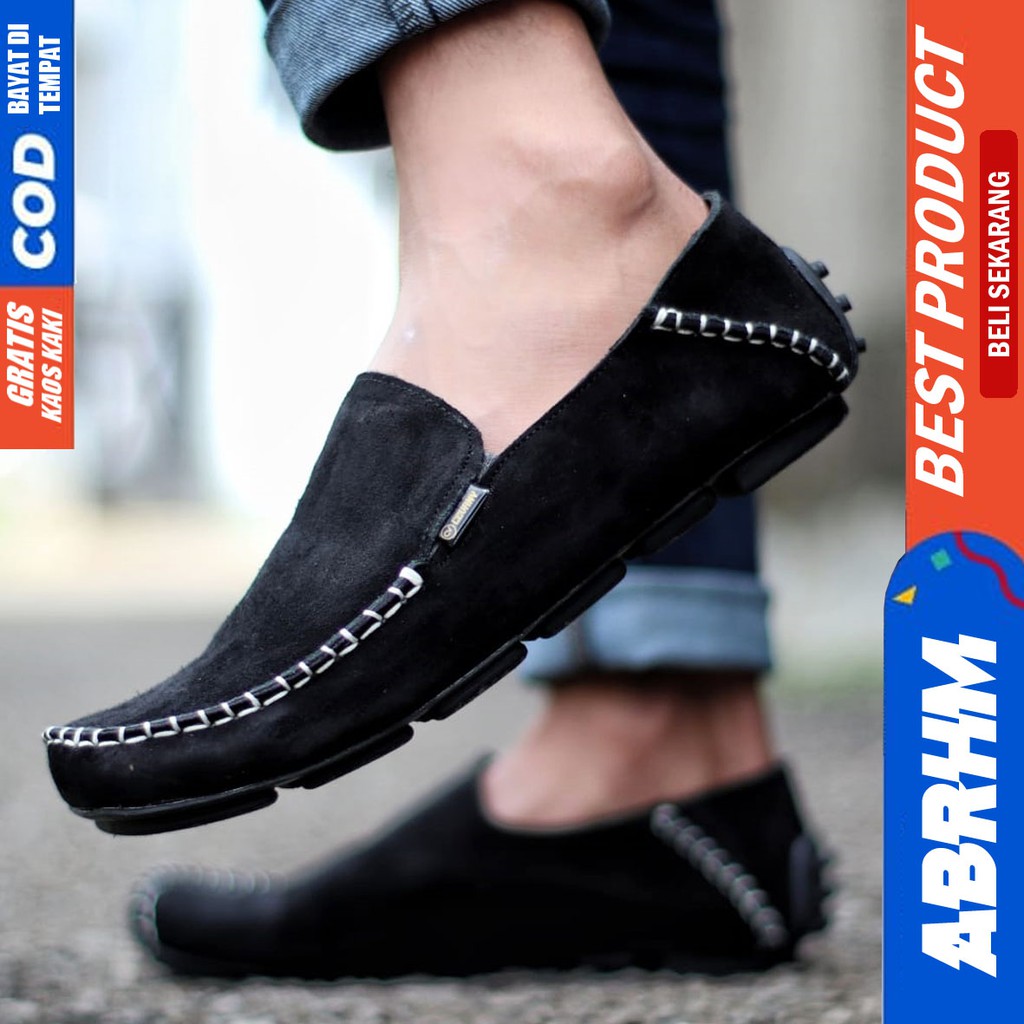 ABRHM X MOCSUE Sepatu Slip On pria Sepatu Pria Casual Sepatu Slip Kerja Cowok / Cowo Sepatu Kasual Santai Kerja Kulit Asli Original Murah Terlaris