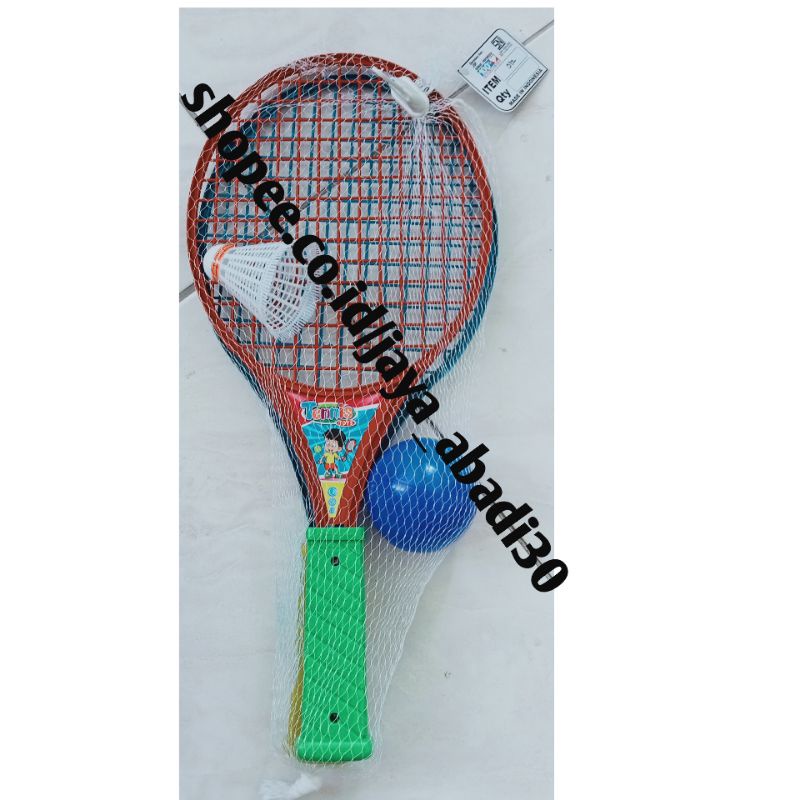 WJS012 Mainan Raket Tenis Jala isi Sepasang Raket Plastik dan Kok bulutangkis plastik dan bola WJS-012