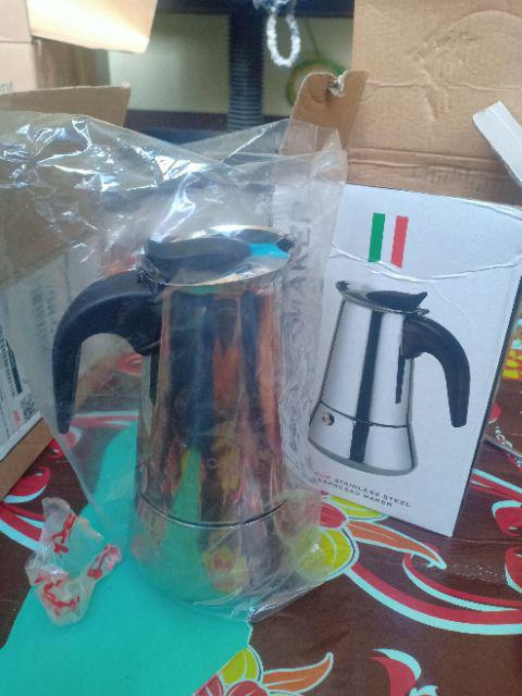 Espresso Coffee Maker Moka Pot Teko Stovetop Filter Stainless Steel