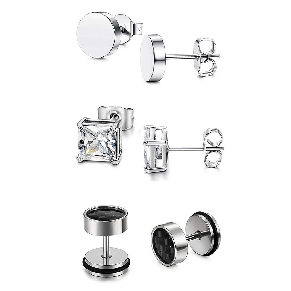 Hu Hu Hu Hu Hu Alat Bantu Pasang Kacamata♡ 6 Pasang Anting Stud Bahan Stainless Steel Aksen Berlian Imitasi Untuk Unisex