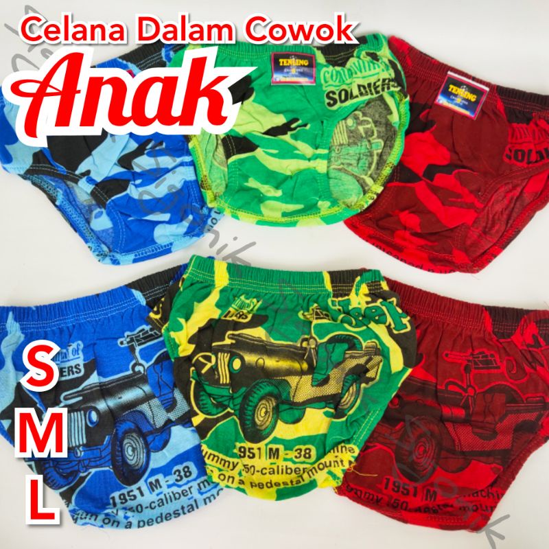 CD Celana Dalam Anak Cowok Laki-Laki S M L Motif Tenling Army Sigonik
