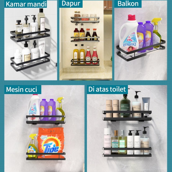 Rak Bumbu Dapur Multifungsi Dinding Rak Kamar Mandi Stainless