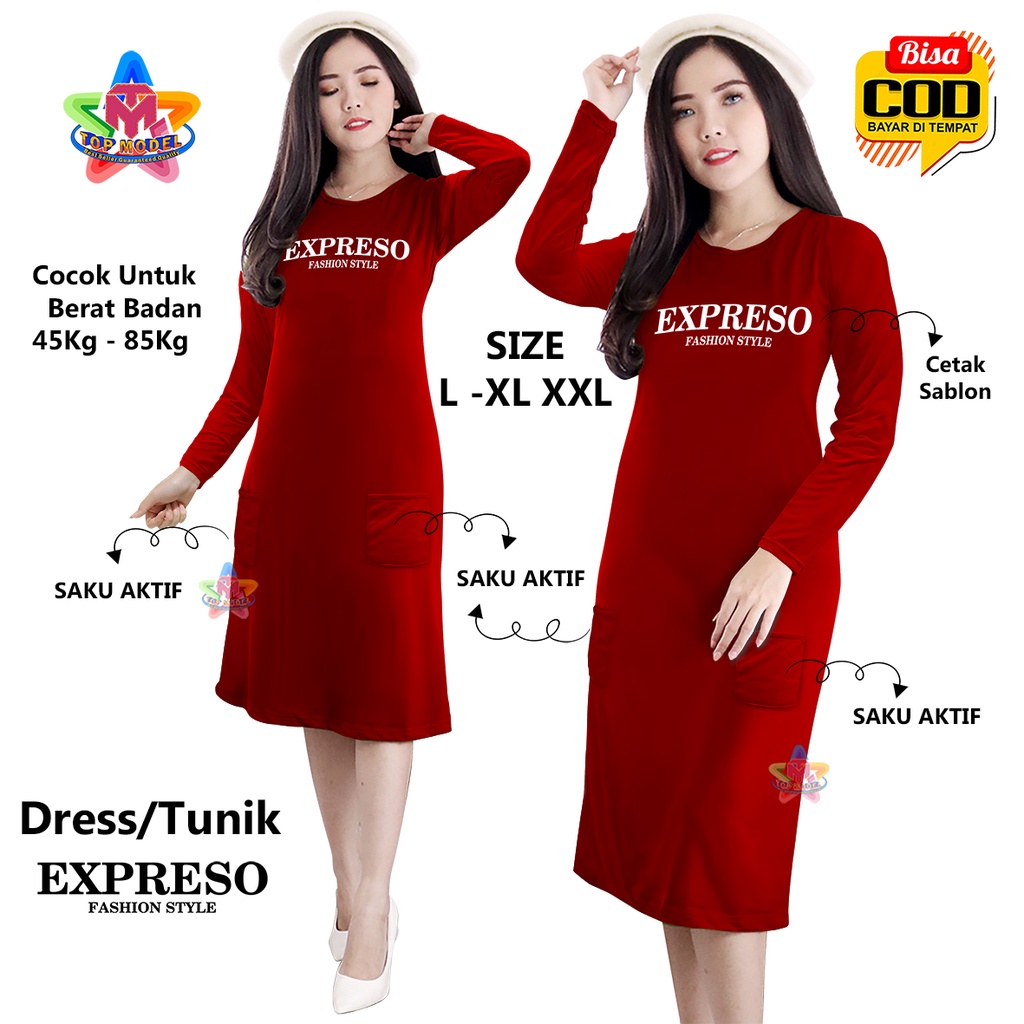 Tunik Wanita Long Drees EXPRESO, TOP MODEL 00092 BISA COD &amp; Gratis Ongkir Tunic Bahan Fleece terry dewasa Daster santai Perempuan Santai Tidur Selutut Daster ABG Dewasa Kekinian Terbaru Terlaris Paling Tren Cewek Wanita