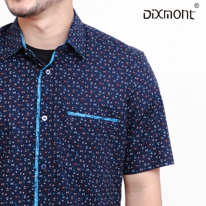 Dixmont Kemeja Pria Basic Formal Motif Lengan Pendek Hem MS01021