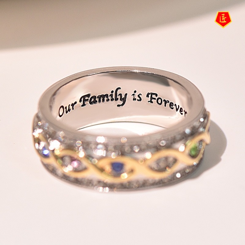 [Ready Stock]18K Gold Full Diamond Two-Tone Ring Lettering Creative Fashion Simple