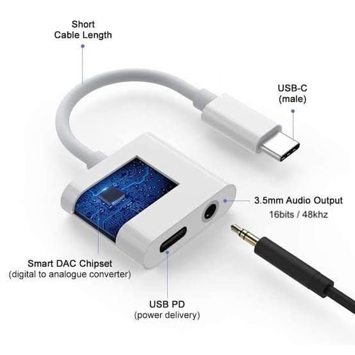 Converter 2 in 1 Type C To Jack 3.5MM With Fast Charging Build in Digital Chip