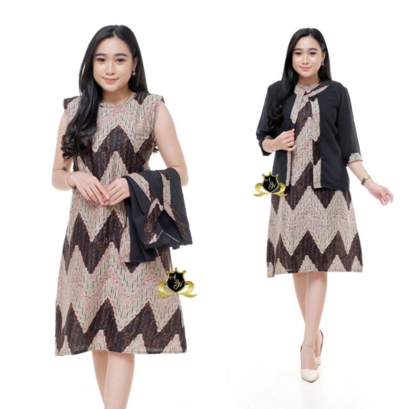 Maura Couple - Sania Ruffle Batik Couple Dress Bolero Ori Ndoro Jowi Garansi Termurah Shopee Dress batik Couple Set pakaian Couple Zigzag  kemeja batik zigzag pria premium High Quality Baju Batik Couple sarimbit batik seragam batik kerja kantor-1