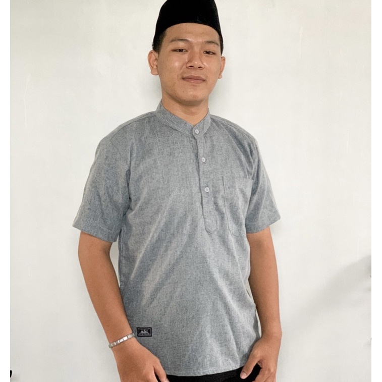 TERLARIS Baju Atasan Koko Kurta Lengan Pendek Bahan Katun Madina M,L,XL