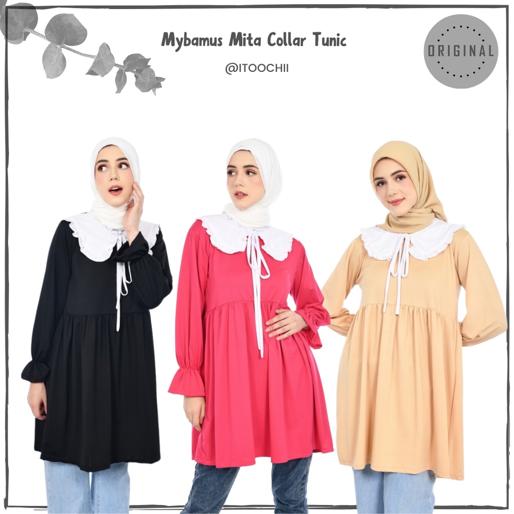 Mybamus Mita Collar Tunic Baju Wanita Tunik Atasan Korea Midi Dress Ruffle