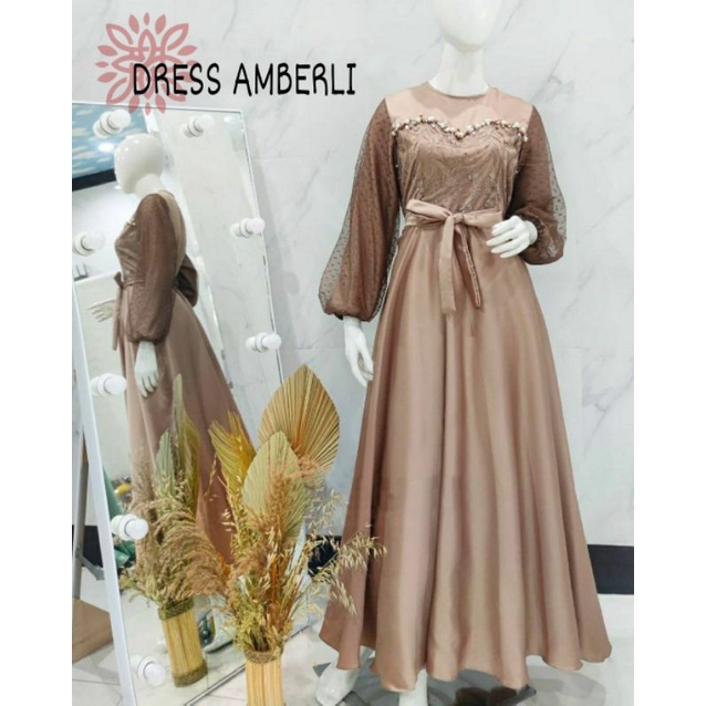 DRESS AMBERLI MUTIARA, MOSCREPE, BRUKAT TILE, GAMIS HIJAB MUSLIM, DRESS MAXY, 3 UKURAN