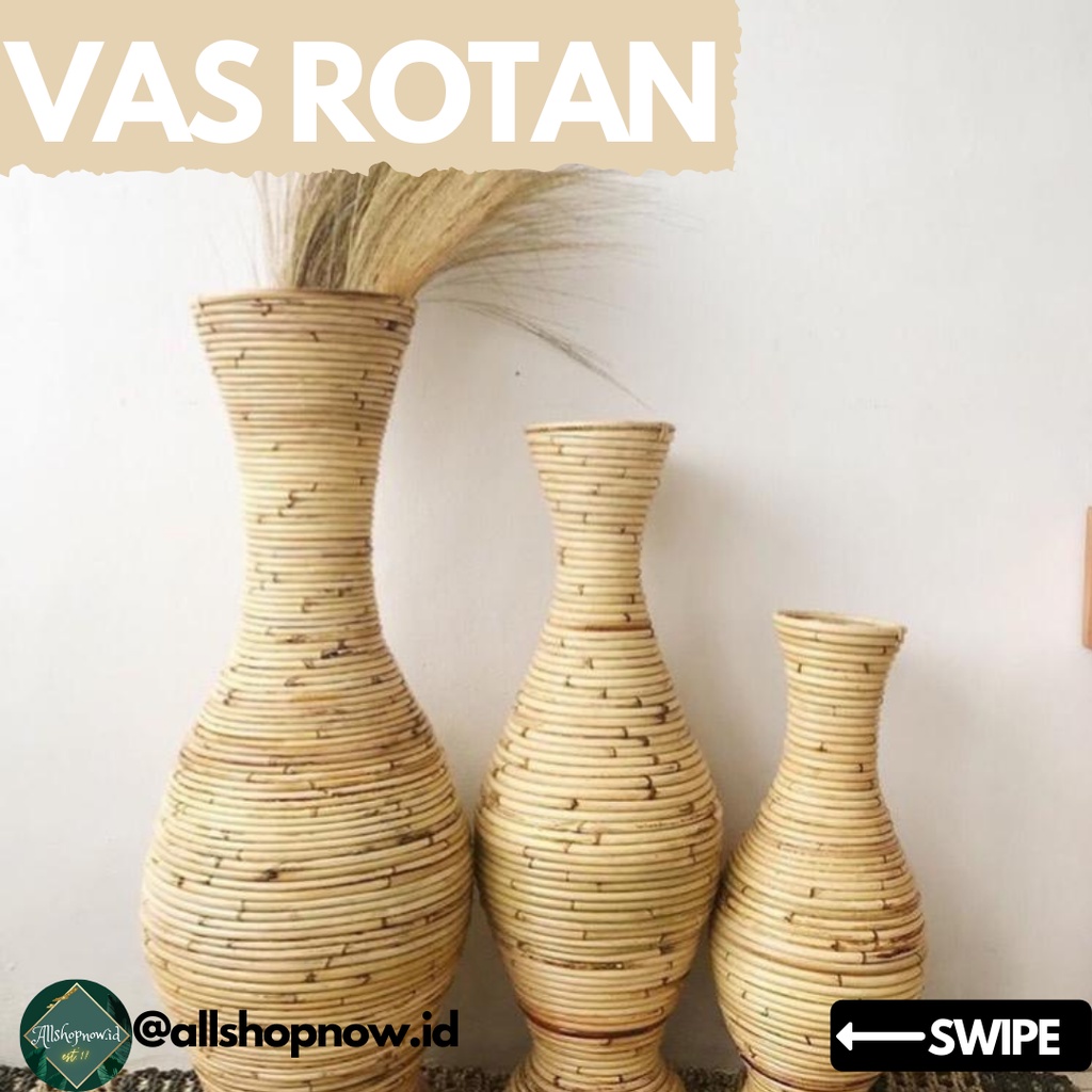 Vas Rotan / Vas Bejana / Standing Vas Rotan / Pot Rotan Tinggi / Pot Bunga