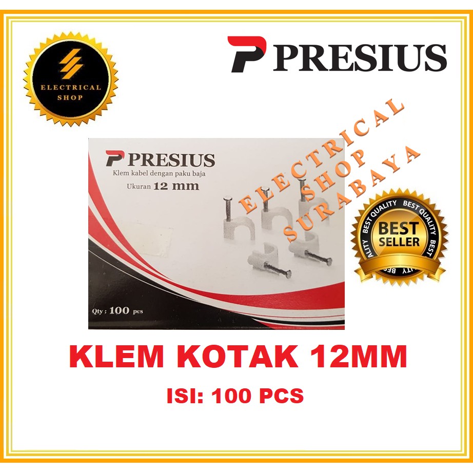 PRESIUS KLEM KABEL PAKU BAJA BETON NO 12 MM (KEMASAN KOTAK ISI 100 PCS) (GROSIR) ASLI ORIGINAL 12MM