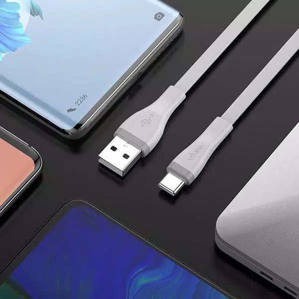 Kabel Data Charger USB Type-C VIVAN SC100S 2.4A 1M - Putih