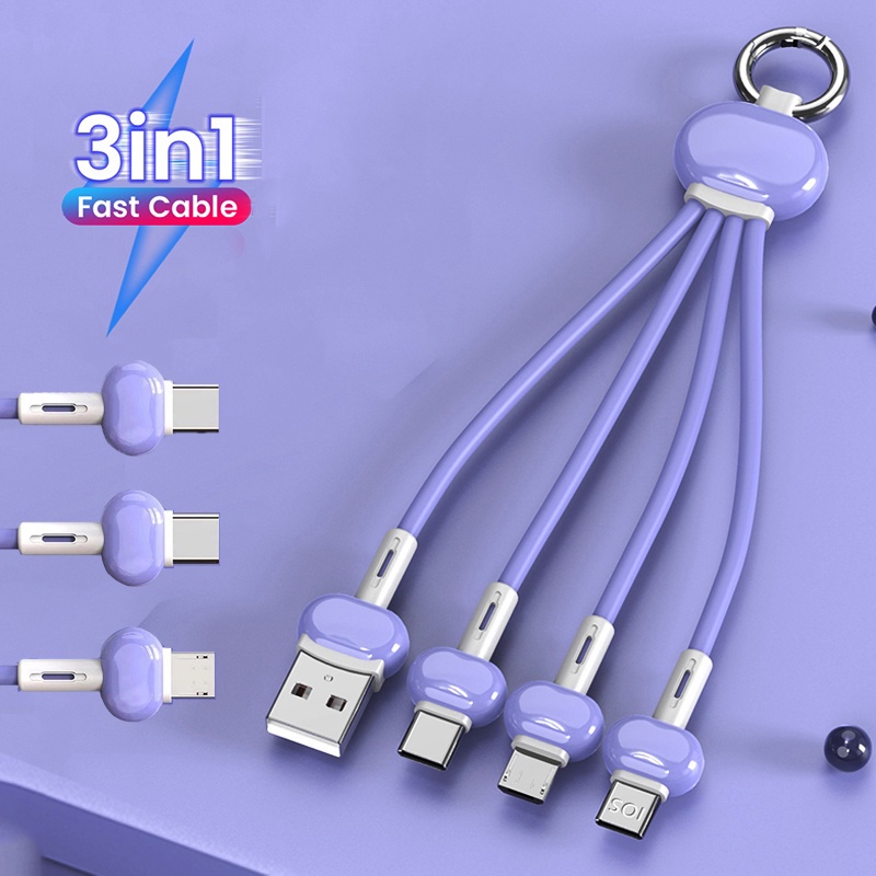 Kabel Data / Charger 3 In 1 Portable 3.4A Dengan Gantungan Kunci Untuk Handphone