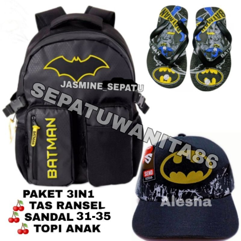 tas ransel anak sekolah laki laki karakter batman/gratis topi jam tangan