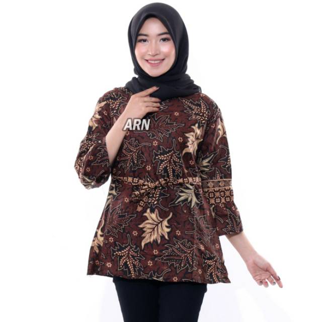 Blouse coklat motif ARN