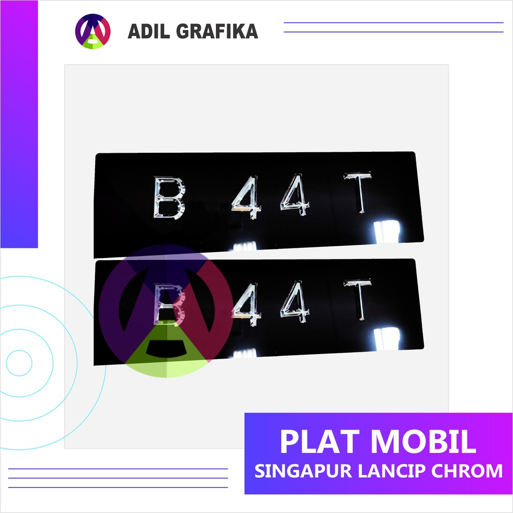 Plat Mobil Timbul /Set - Singapur Lancip Chrome