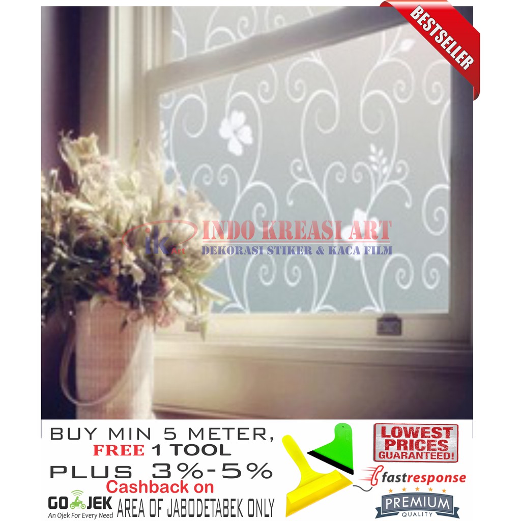 STIKER KACA STICKER KACA MOTIF BUNGA PUTIH 122 KACA FILM MOTIF PELAPIS KACA JENDELA