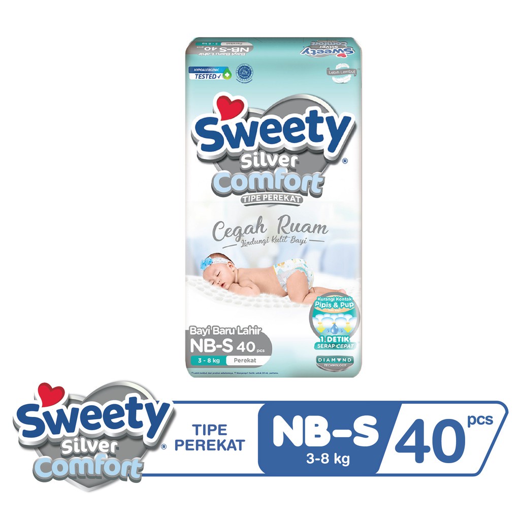 Promo Popok Sweety Perekat Bronze Dry Xpert Comfort dan Silver Comfort NB-S 44 serta Mamypoko NBS 44 - M 40 untuk Bayi Baru Lahir