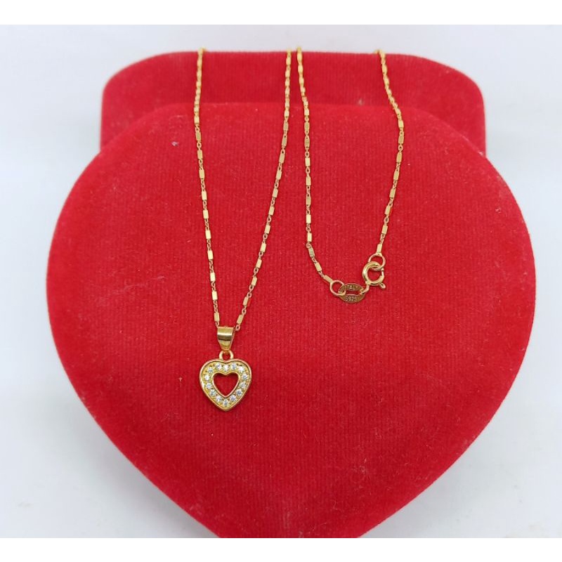 KALUNG PERAK 925 ASLI LAPIS EMAS/KALUNG BALOK MINI+LIONTIN LOVE MP KELL/KALUNG ASLI SILVER/KALUNG FASHION WANITA