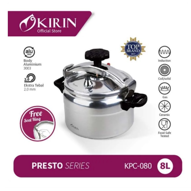 KIRIN Panci Presto Induksi Aluminium 8 Liter KPC-080